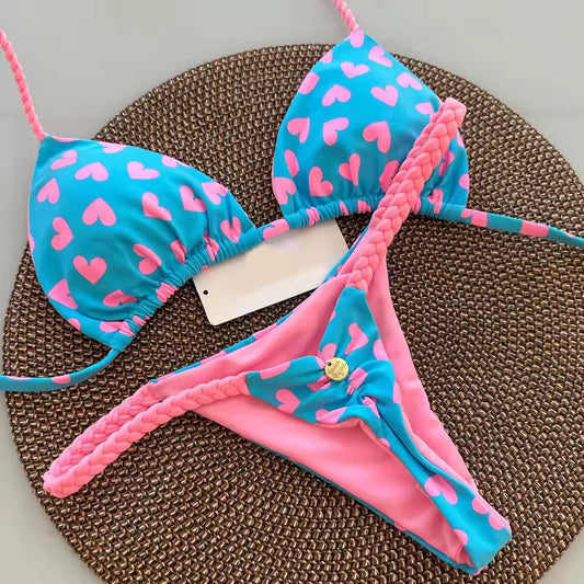 Heart Print Bikini Set