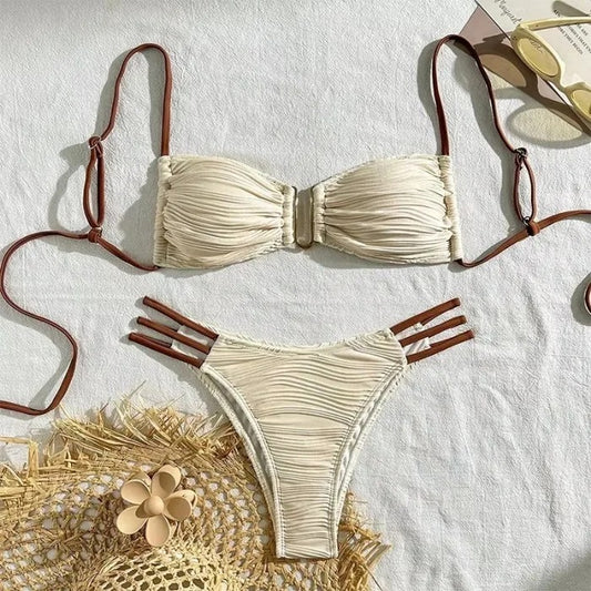 Textured Cream Bikini Set
